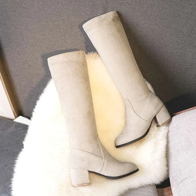2023 New arrival knee high boots thick high Designer Platform heels round toe ladies , women shoes