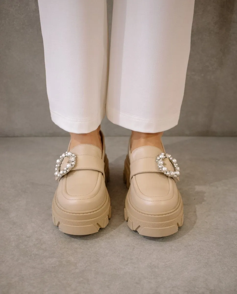 Alohas - Trailblazer Crystal Ivory/Beige Leather Loafers