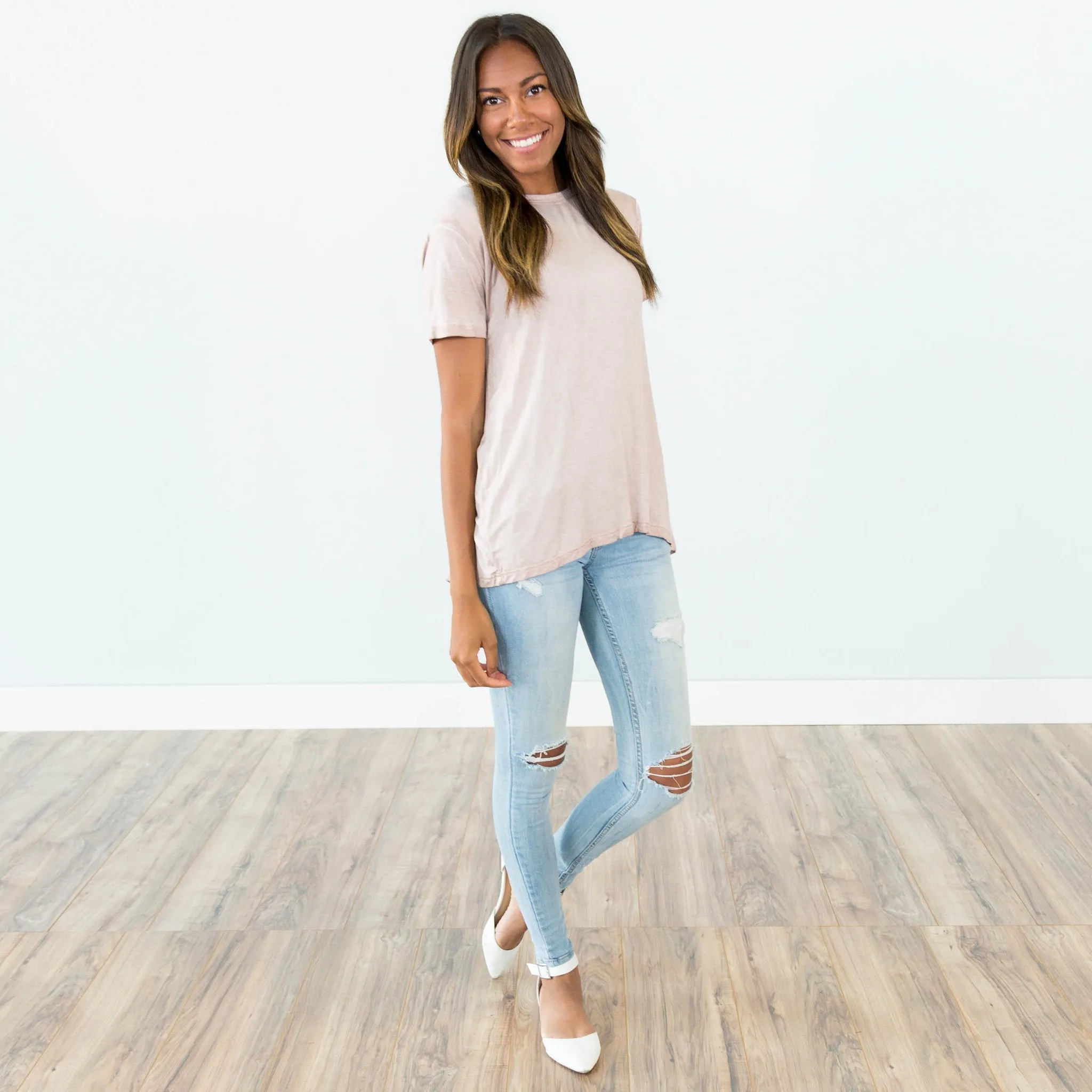 Back Bow Tee in Blush