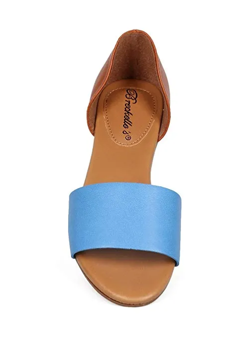 Breckelles Brigit-01 Blue Two Tone Leatherette Slip On Flat