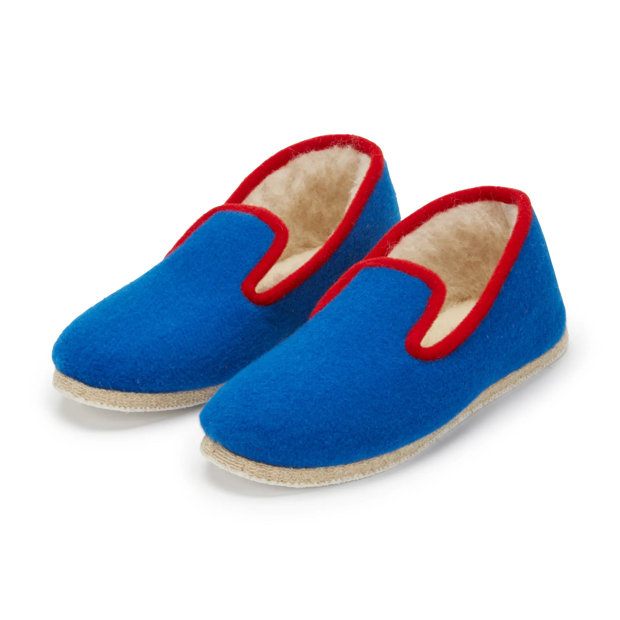 Charentaise Wool Slippers - Blue/ Red