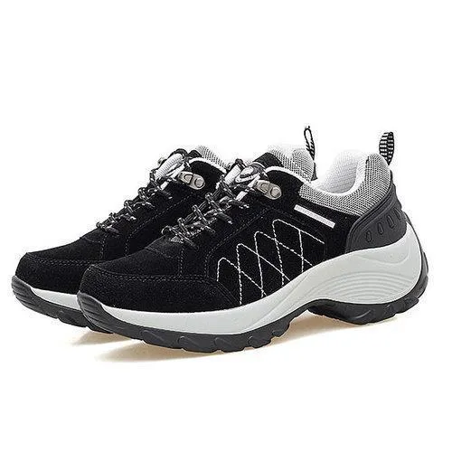 Color Blocking Leather Lace Up Sport Platform Trainers