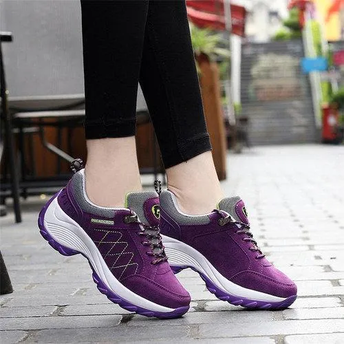 Color Blocking Leather Lace Up Sport Platform Trainers