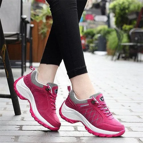 Color Blocking Leather Lace Up Sport Platform Trainers