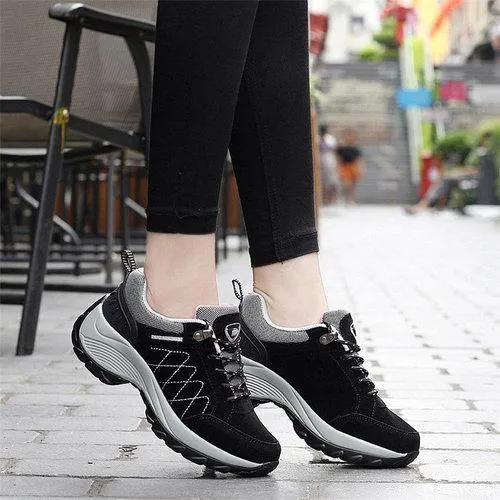 Color Blocking Leather Lace Up Sport Platform Trainers