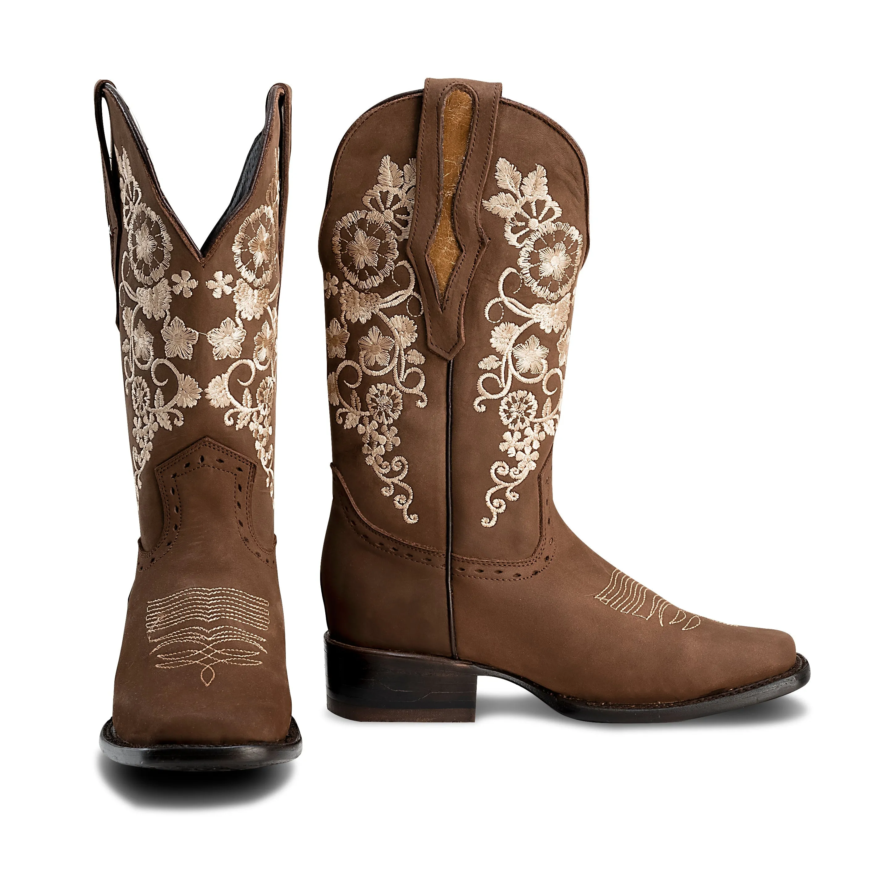 Combo 15-01 Sand Premium Women's Cowboy Embroidered Boots: Square Toe Western Boot