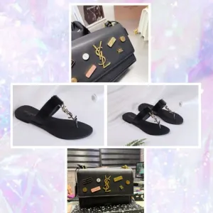 COMBO DEAL - YSL CROSS BODY BAG & YSL SLIPPERS - BLACK