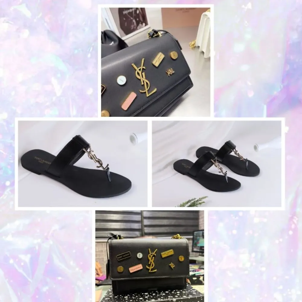 COMBO DEAL - YSL CROSS BODY BAG & YSL SLIPPERS - BLACK
