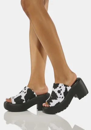 Cow Print Bubble Heel Mules