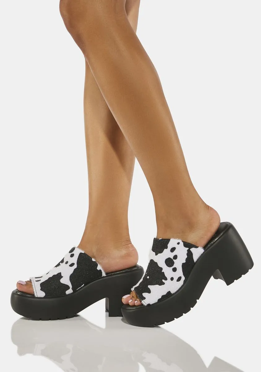 Cow Print Bubble Heel Mules