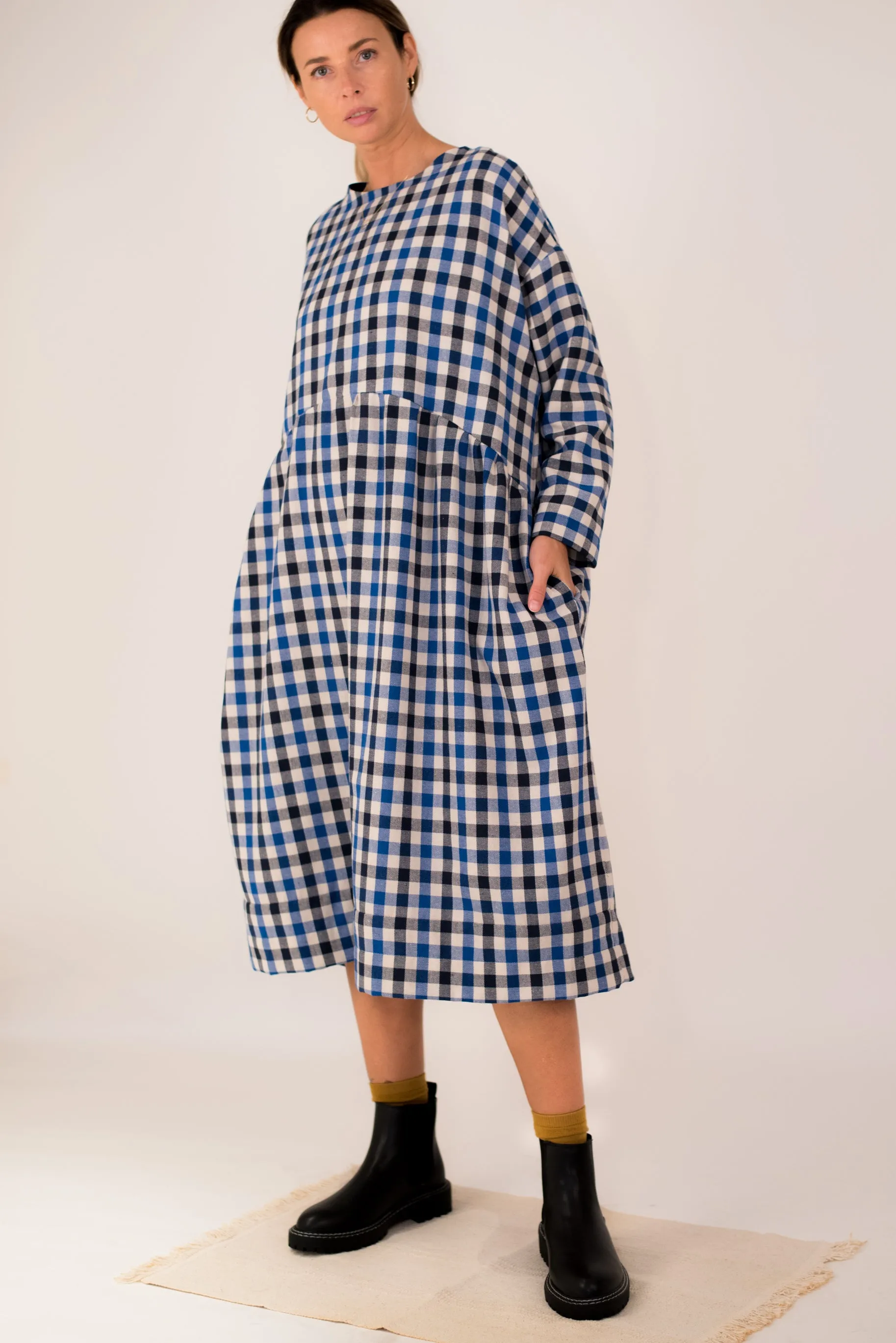Cozy Modern Plaid Flannel Dress Nadia