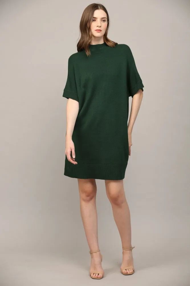 Crew Neck Short Sleeve Sweater Dress Green