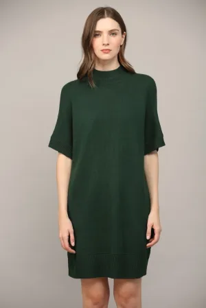 Crew Neck Short Sleeve Sweater Dress Green