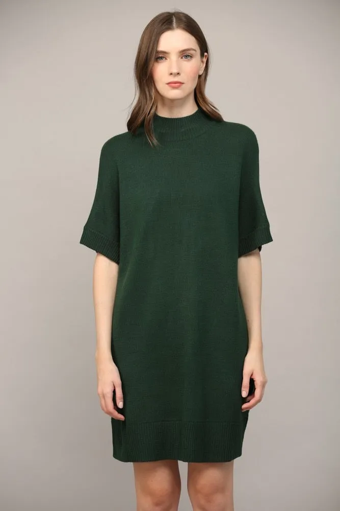 Crew Neck Short Sleeve Sweater Dress Green