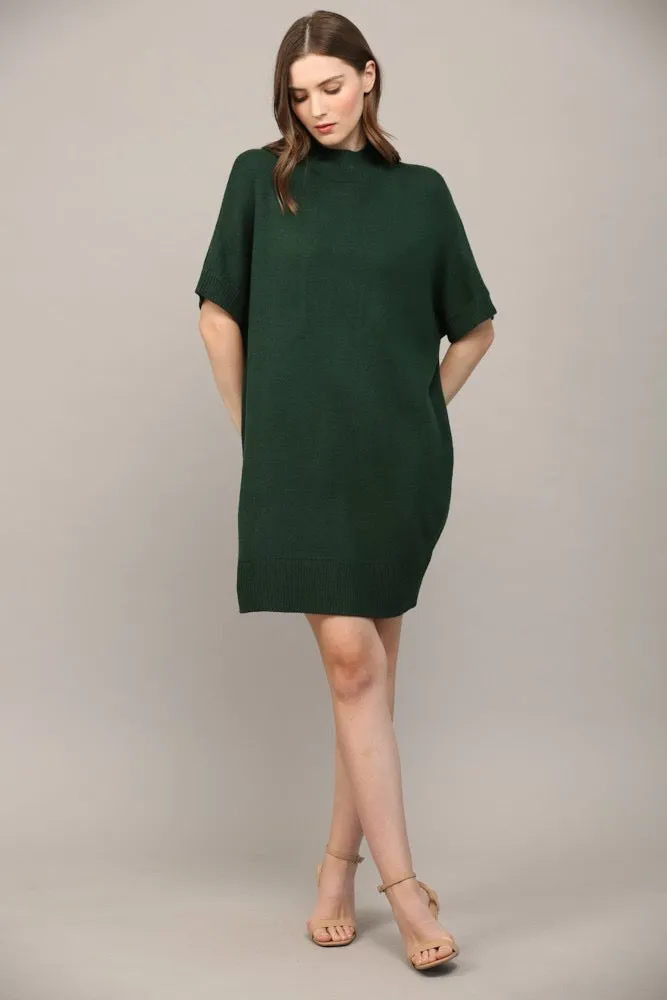 Crew Neck Short Sleeve Sweater Dress Green