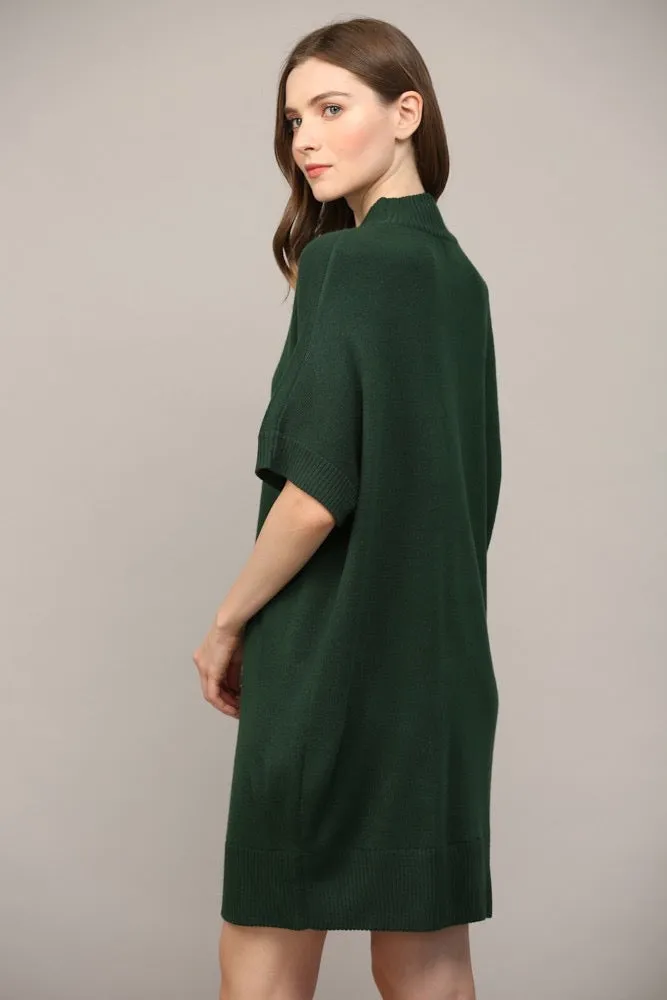 Crew Neck Short Sleeve Sweater Dress Green