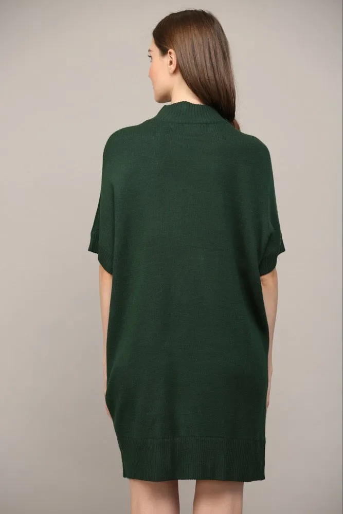 Crew Neck Short Sleeve Sweater Dress Green