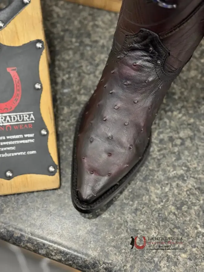 CUADRA BOOTS OSTRICH BLACK CHERRY LASER & EMBROIDERY SNIP B22PA1