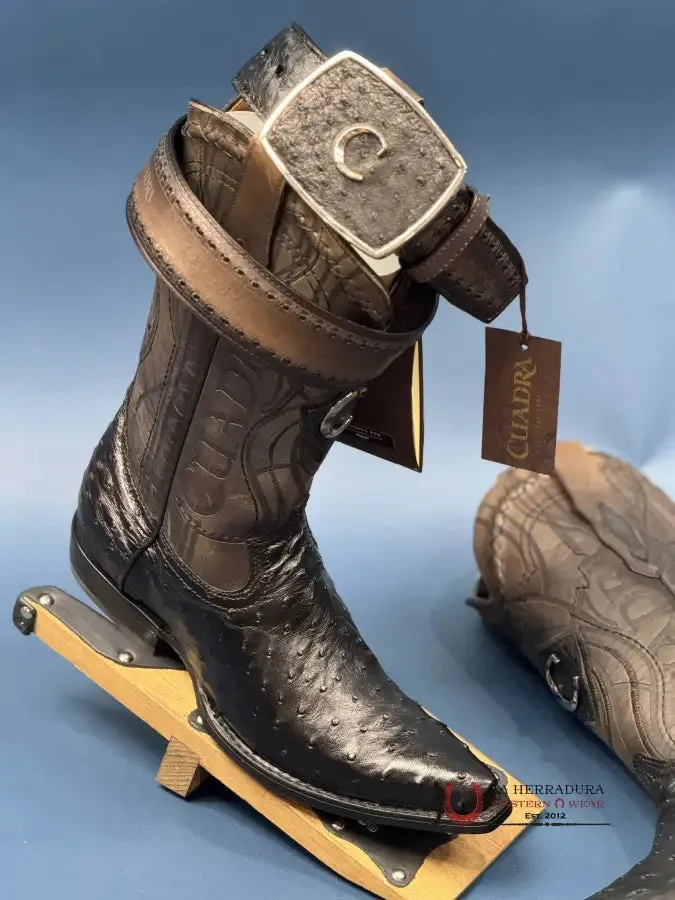 CUADRA BOOTS OSTRICH BLACK LASER & WOVEN SNIP TOE