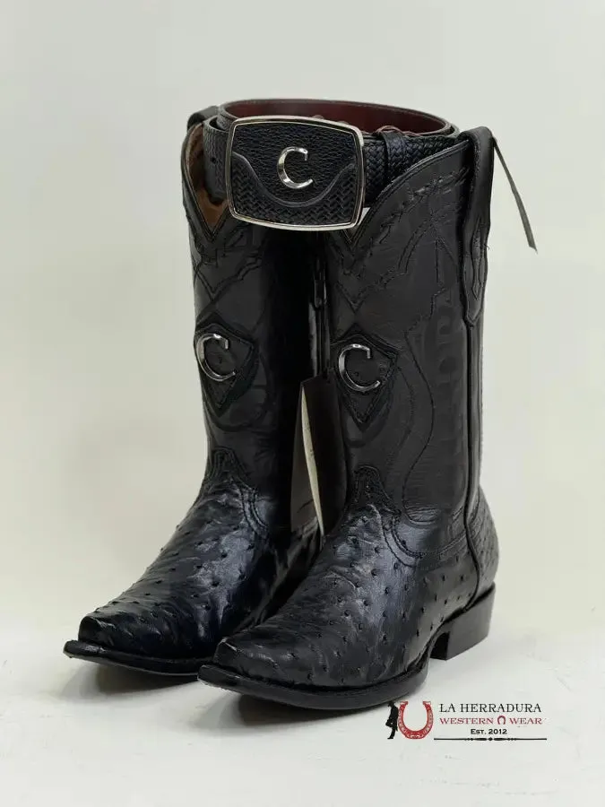 CUADRA BOOTS OSTRICH BLACK LASER & WOVEN SNIP TOE