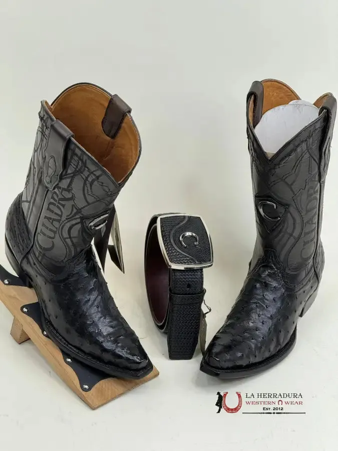 CUADRA BOOTS OSTRICH BLACK LASER & WOVEN SNIP TOE