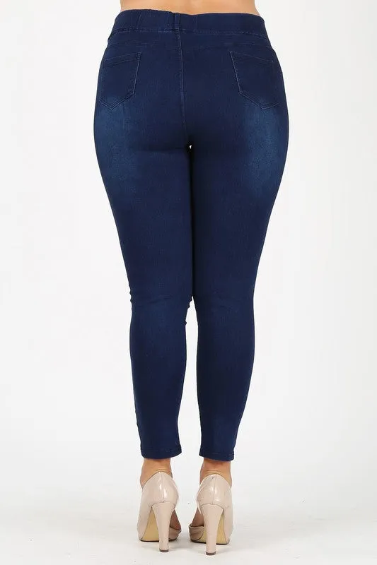 Curvy High Rise Waist Jeggings in Dark Blue