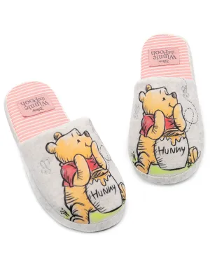 Disney Winnie The Pooh Womens Grey Mule Slippers