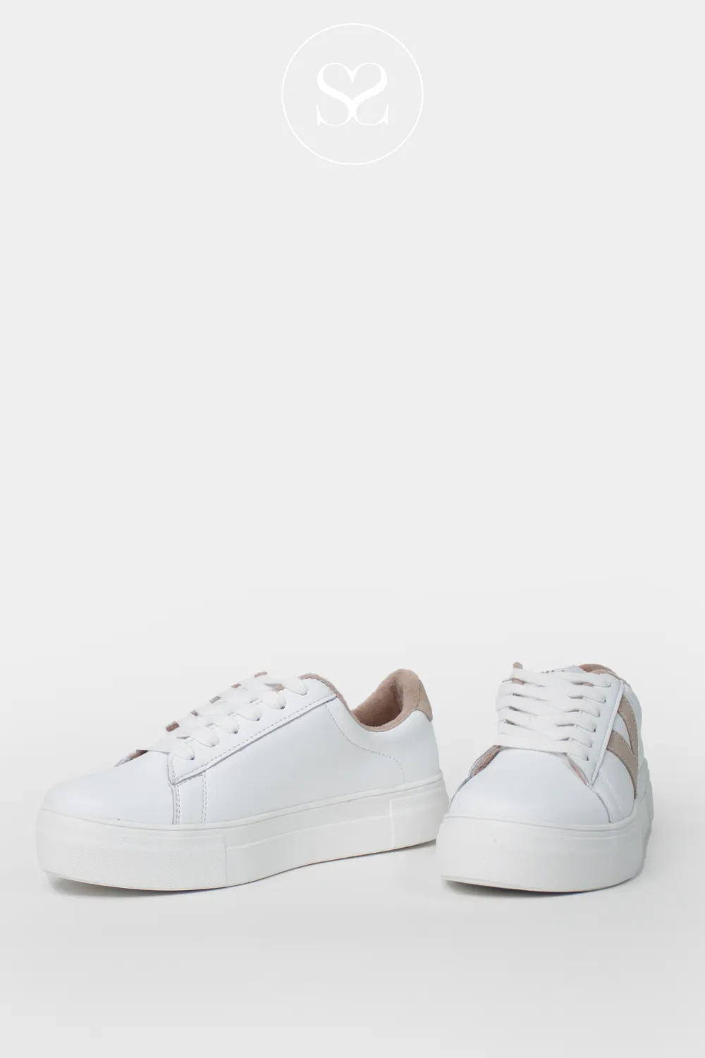DRILLEYS TWENTY ONE WHITE/CAMEL FLATFORM TRAINERS