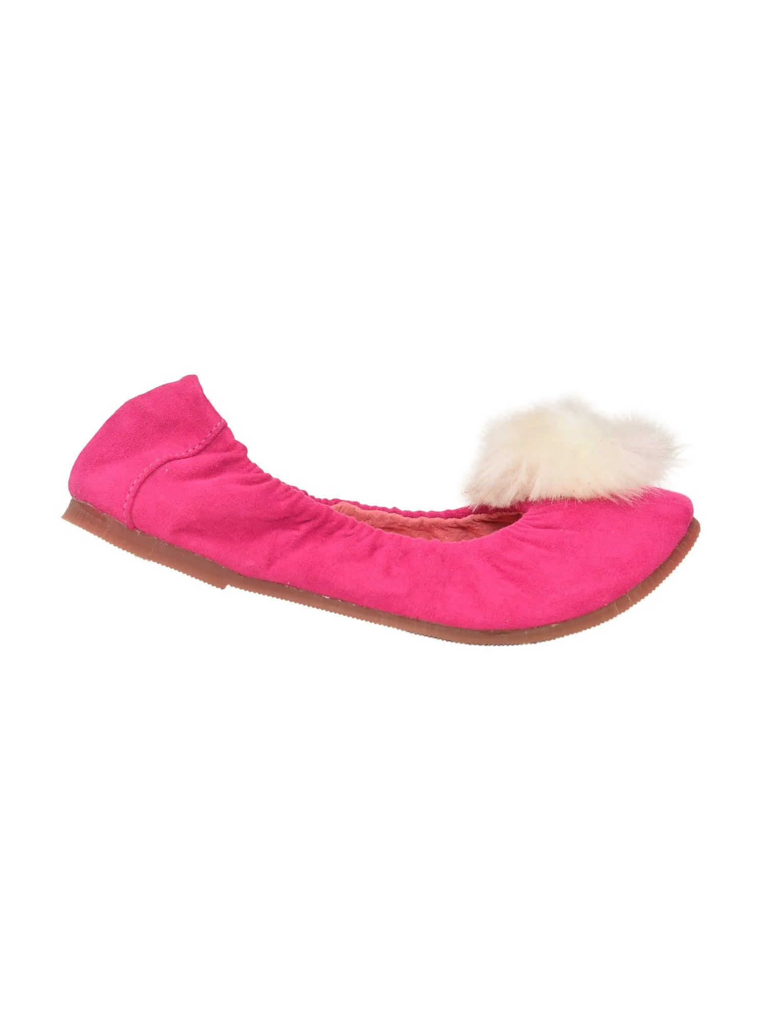 Girls Fuchsia Suede Faux Fur Pom Pom Flats 11-4 Kids