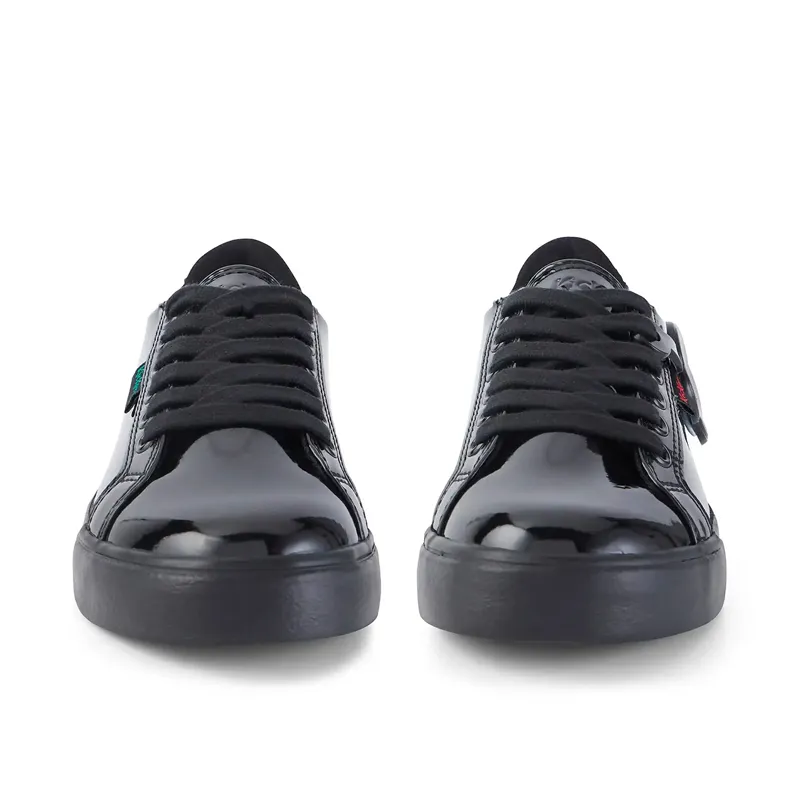 Kickers Junior Girl's Black Patent Tovni Lacer School Shoes