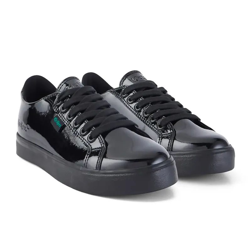Kickers Junior Girl's Black Patent Tovni Lacer School Shoes