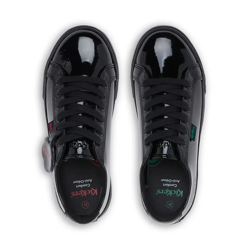 Kickers Junior Girl's Black Patent Tovni Lacer School Shoes