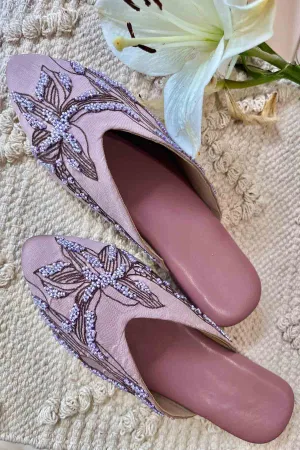 Lilac Hand Embroidered Mules
