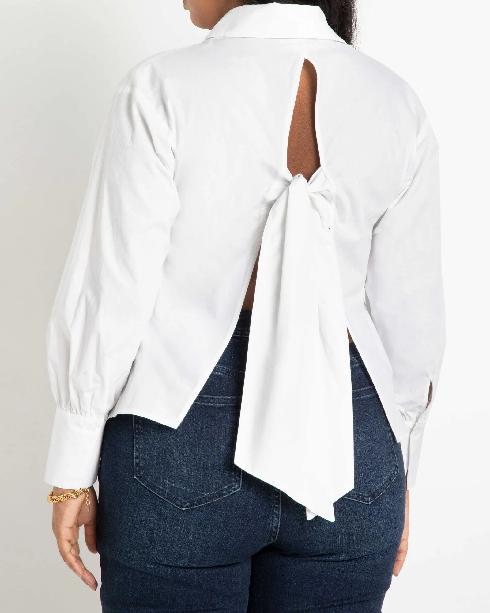 Lily Tie Back Tailored Top | White