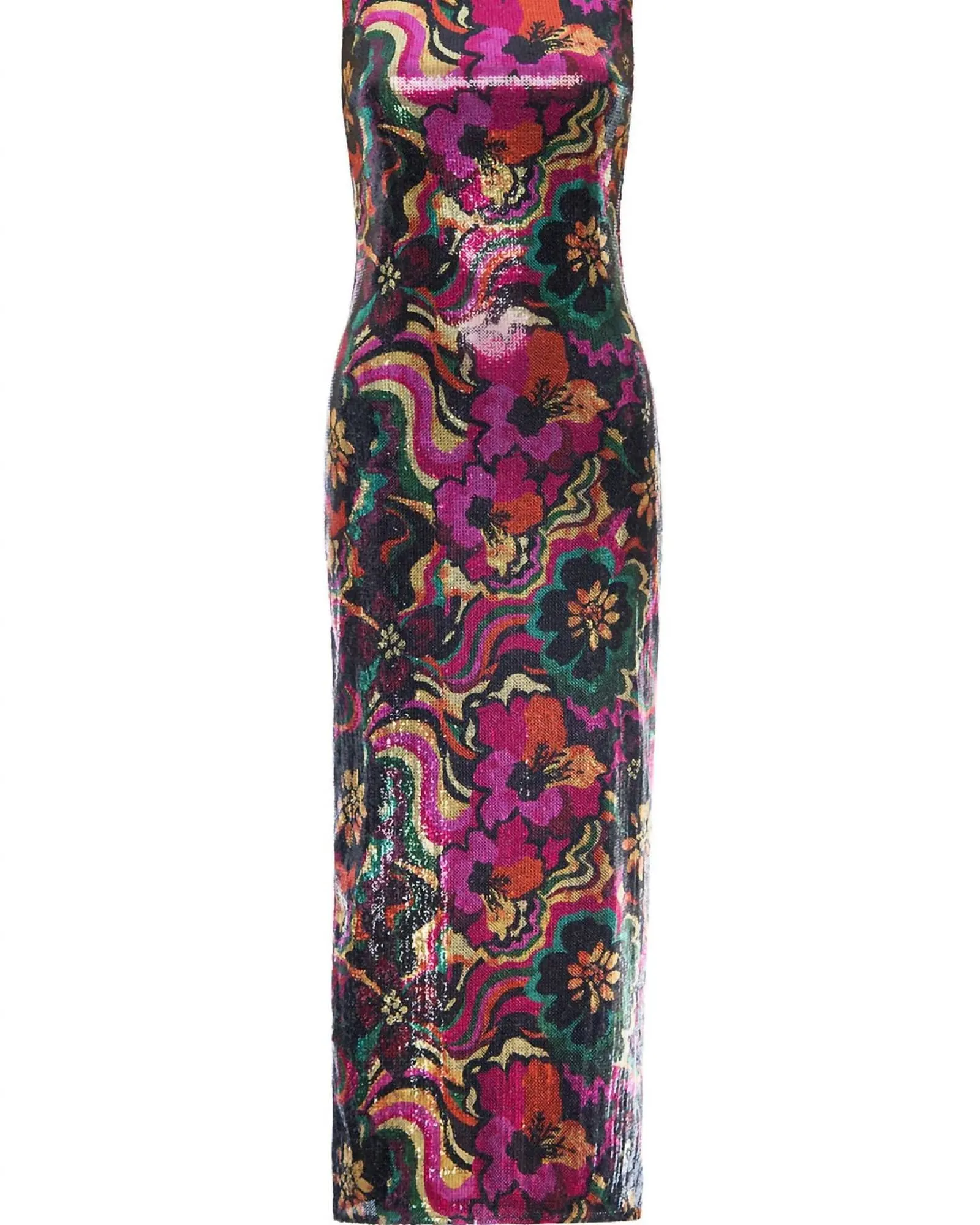 Nakia Sleeveless Sequin Midi Dress In Flora Groove Print | Flora Groove Print