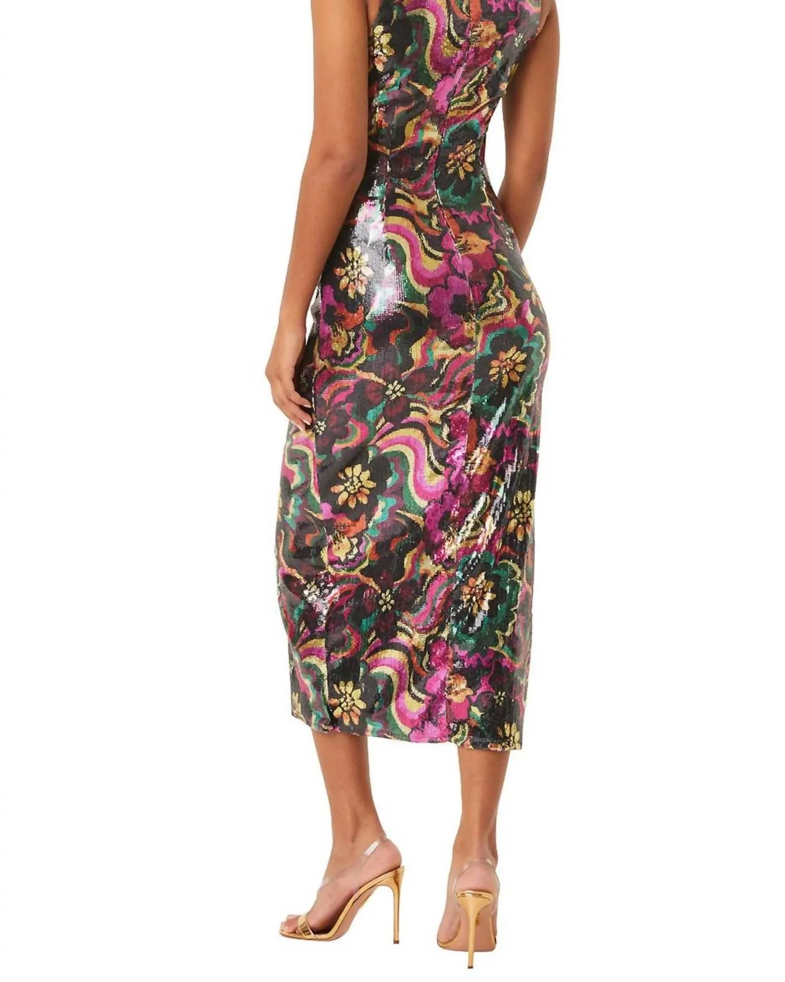 Nakia Sleeveless Sequin Midi Dress In Flora Groove Print | Flora Groove Print