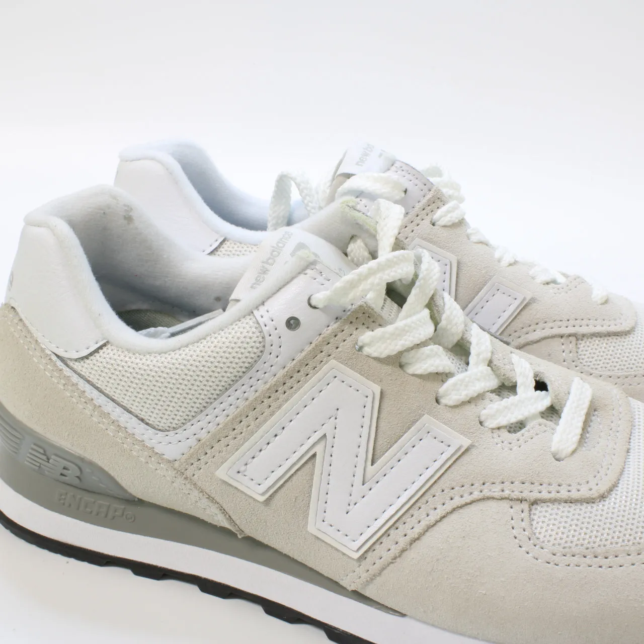 New Balance 574 Light Grey White Black Green Leaf Uk Size 5