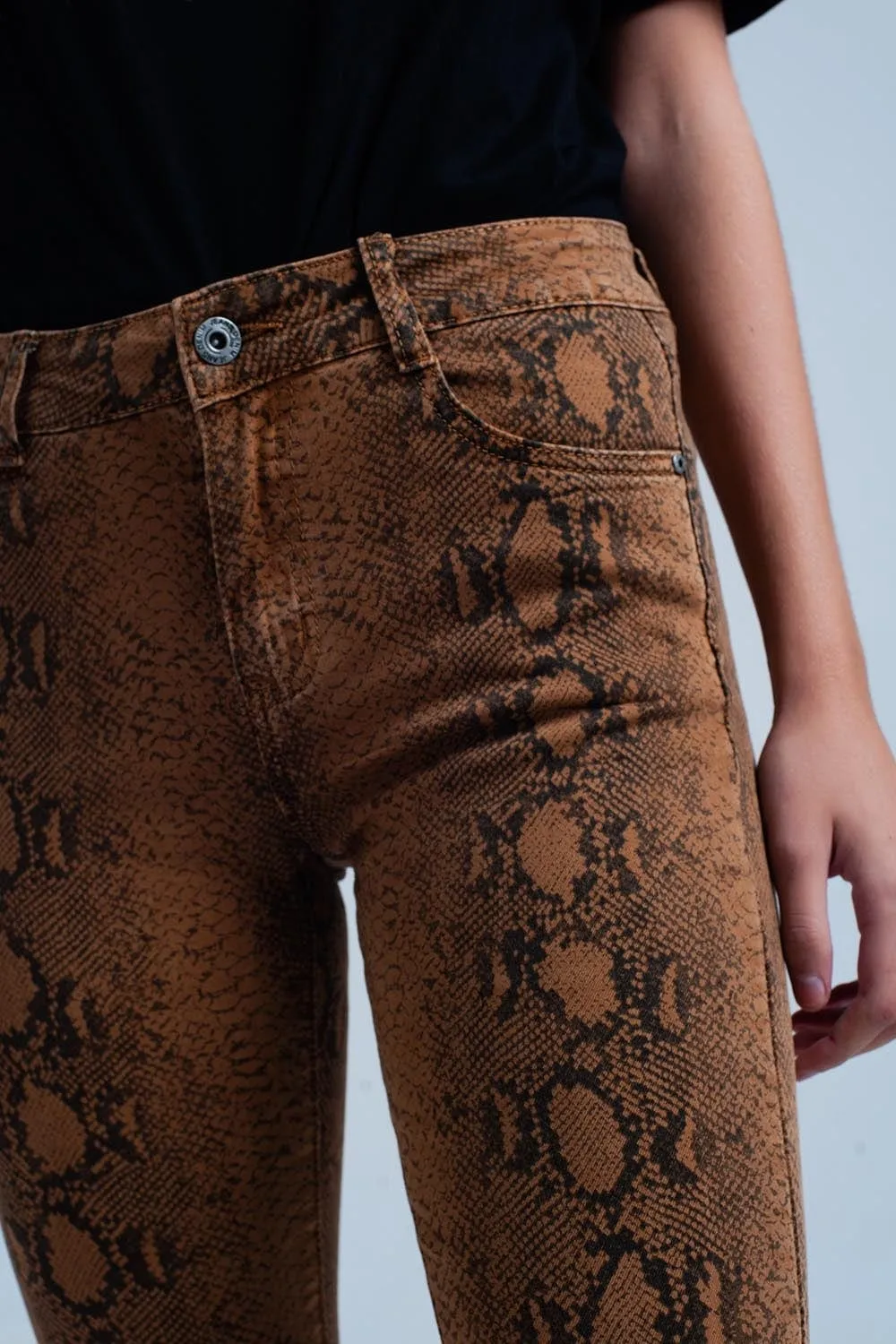 Orange Skinny Pants In Snake Print