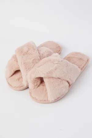 Pink Faux Fur Slippers