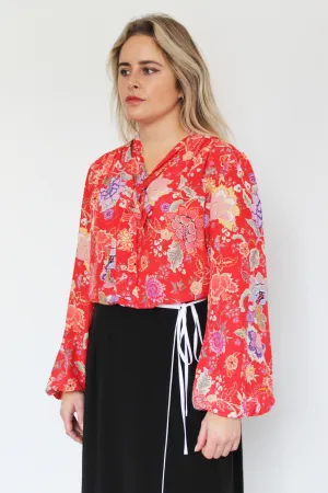 RIXO Moss Blouse in Peony Flora Red