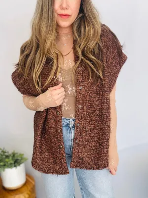 Textured Bouclé Sleeveless Button-Down Shirt Jacket