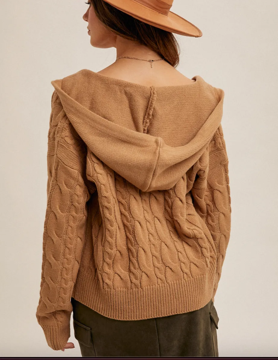 The Caroline Cable Knit Hooded Sweater