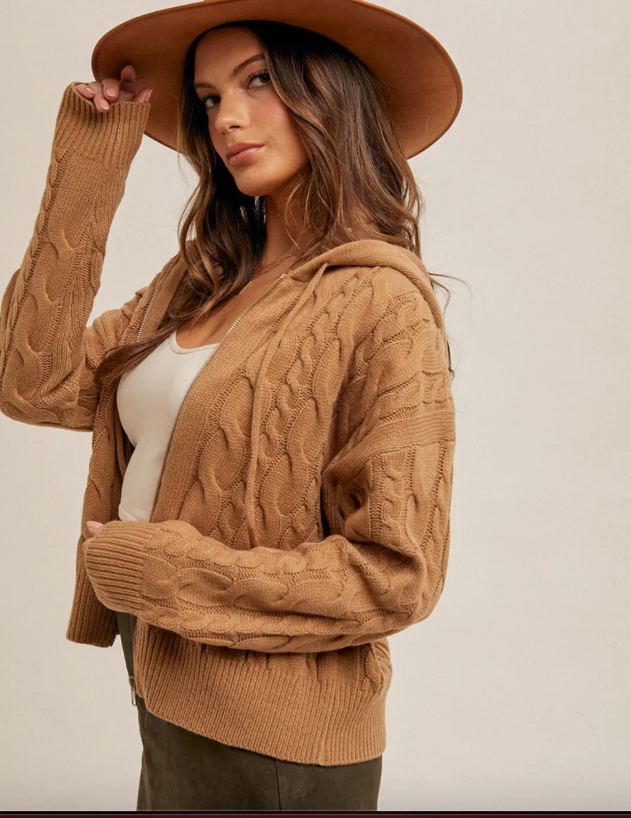 The Caroline Cable Knit Hooded Sweater