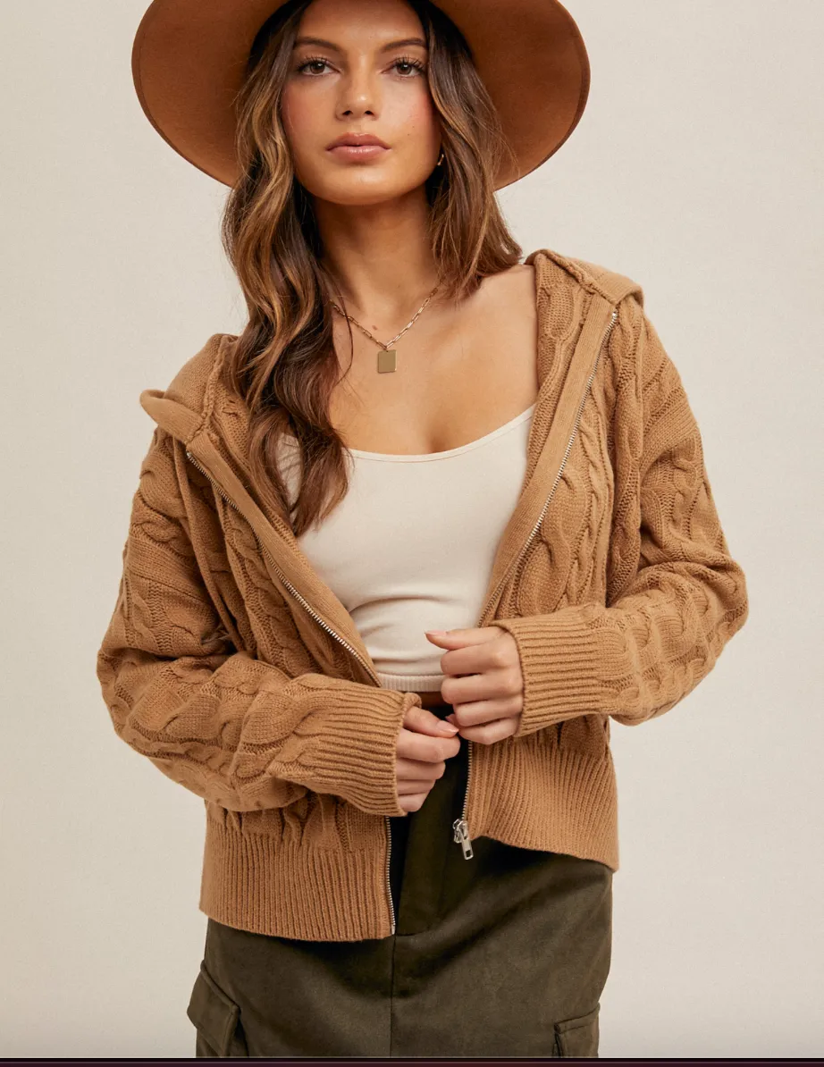 The Caroline Cable Knit Hooded Sweater