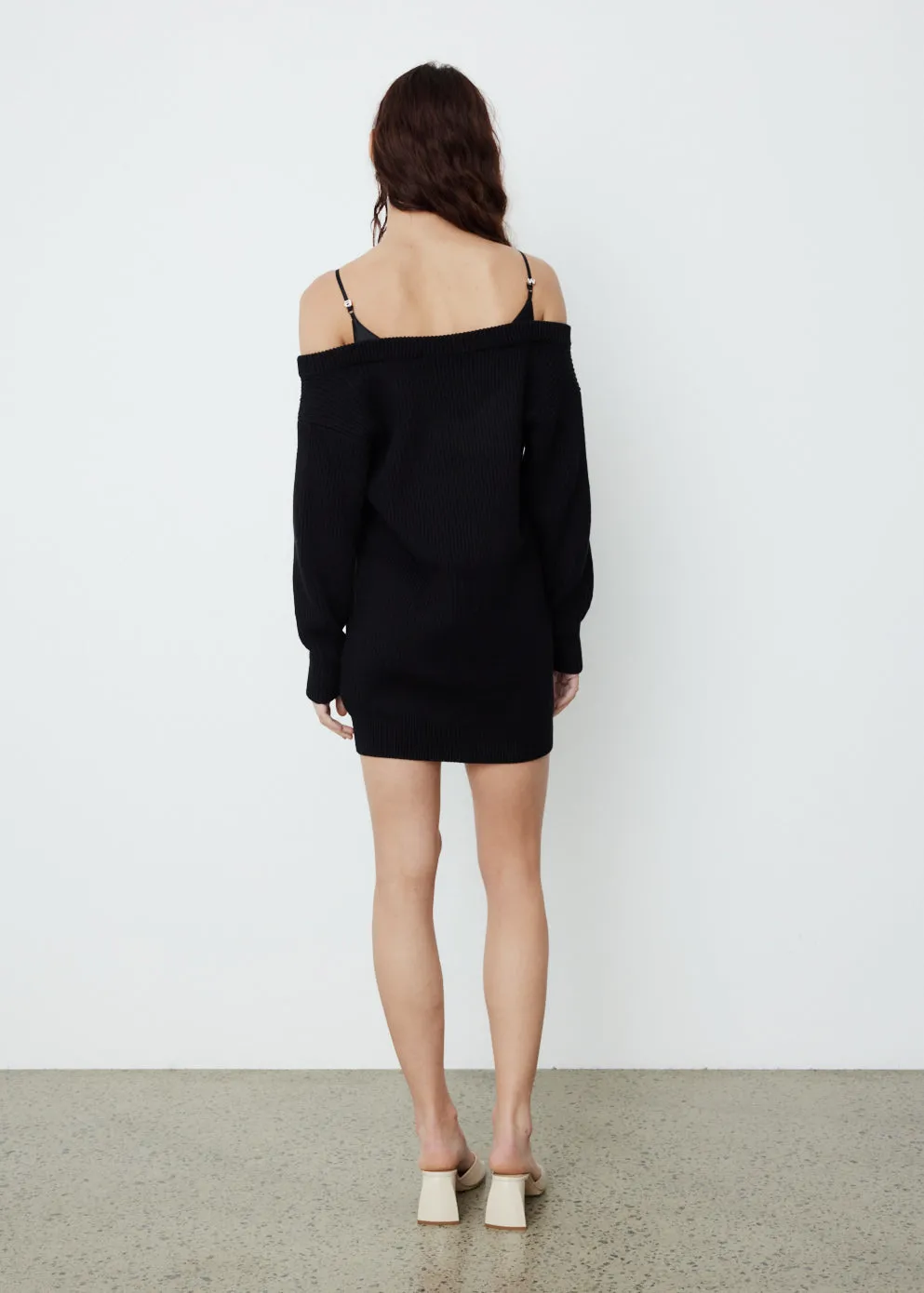 V-Neck Sweater Dress with Satin Cami