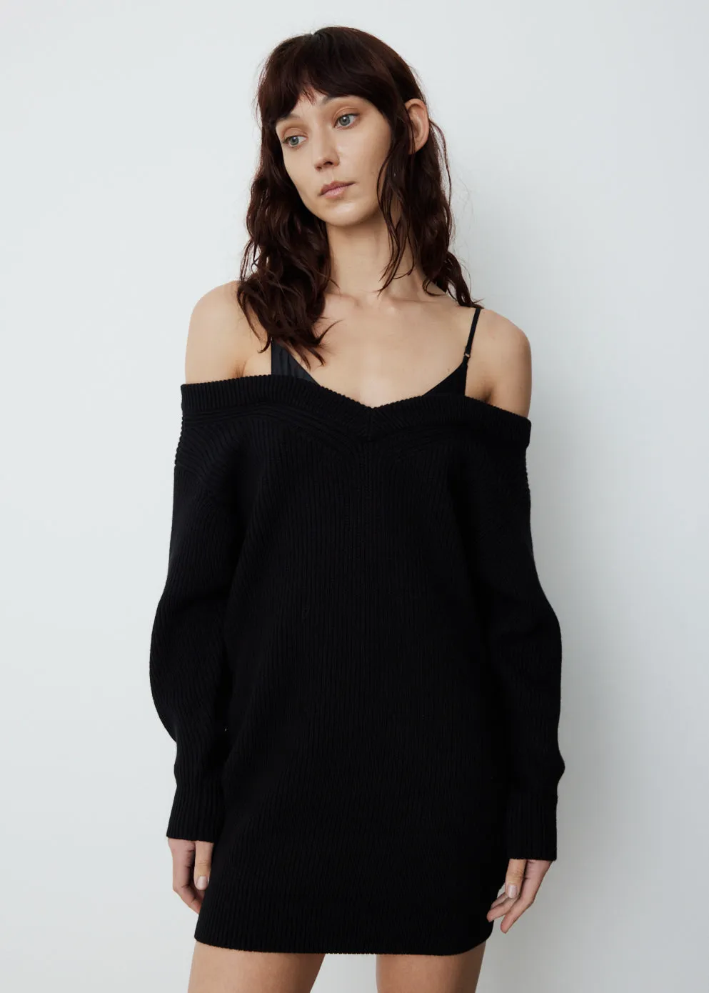 V-Neck Sweater Dress with Satin Cami