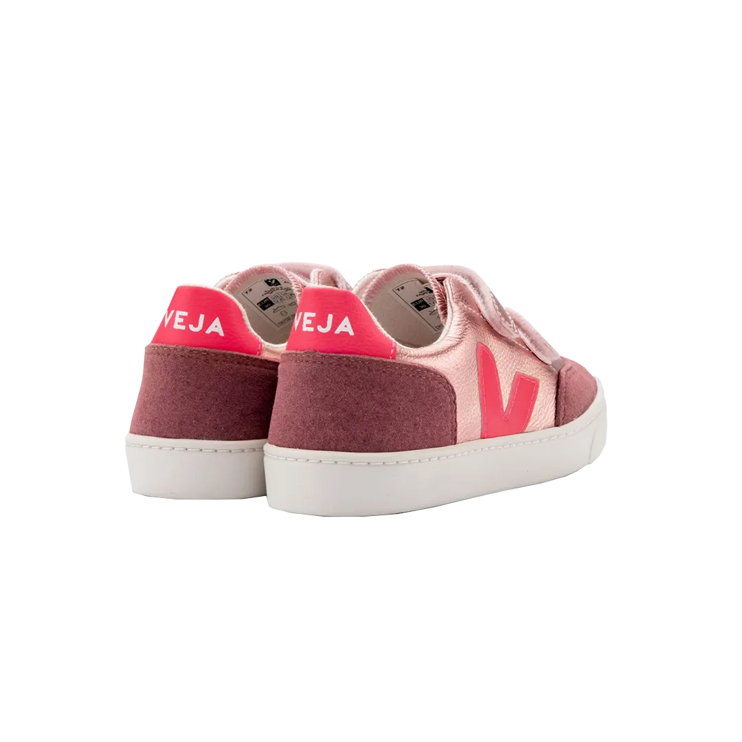 Veja V-12 Velcro Leather Shoes - Nacre Rose-Fluo