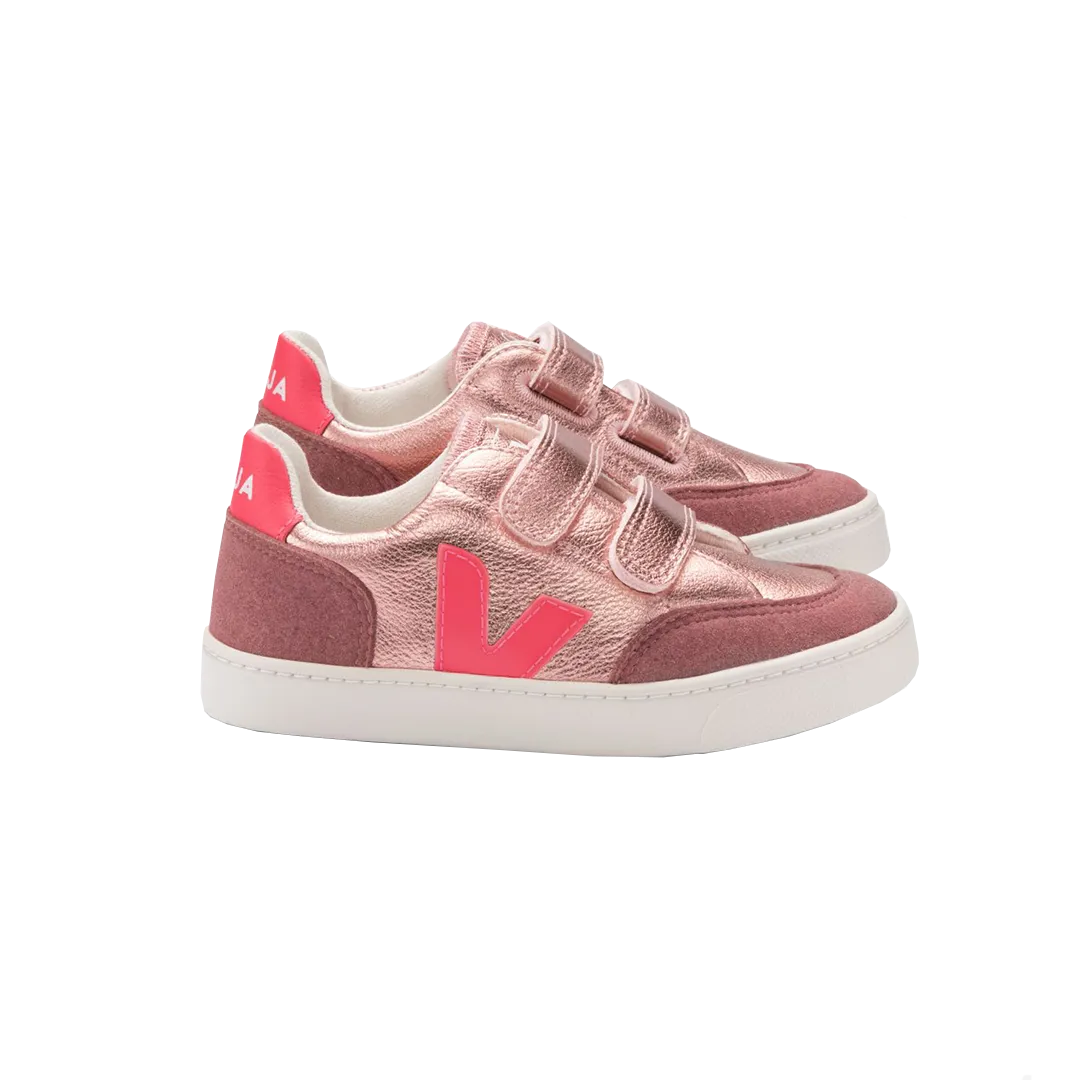 Veja V-12 Velcro Leather Shoes - Nacre Rose-Fluo