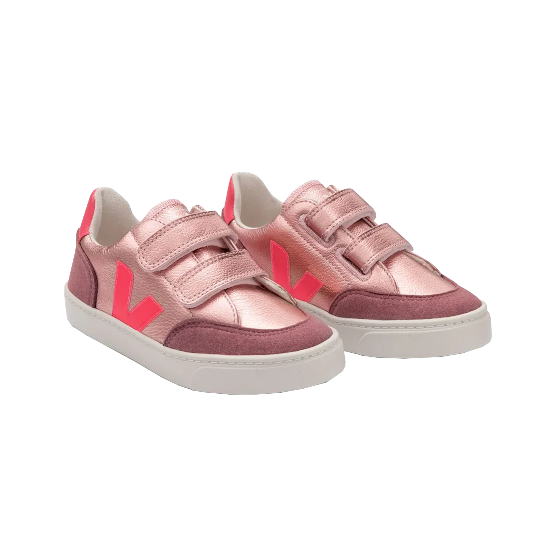 Veja V-12 Velcro Leather Shoes - Nacre Rose-Fluo