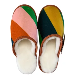 Velvet Stripe Large White Slippers